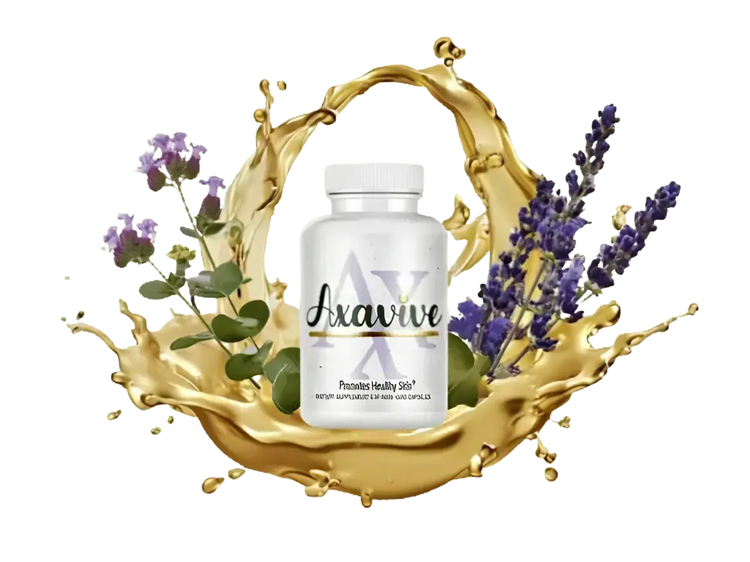 Axavive premium dietary supplement bottle surrounded by botanicals